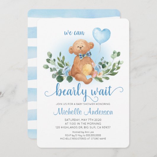 Invitation Baby shower d'attente vert Teddy Bear Bearly Wait (Devant / Derrière)