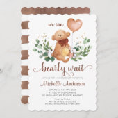 Invitation Baby shower d'attente vert Teddy Bear Bearly Wait (Devant / Derrière)
