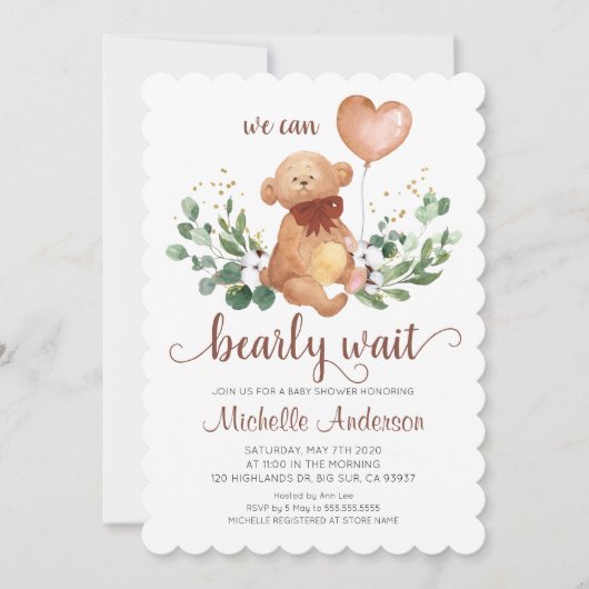 Invitation Baby shower d'attente vert Teddy Bear Bearly Wait (Devant)