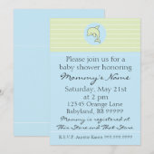 Invitation baby shower. Dauphin bleu. 12,7 cm x 17 (Devant / Derrière)