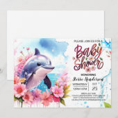 Invitation Baby shower dauphin rose (Devant / Derrière)