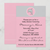 Invitation baby shower. Dauphin rose. 12,7 cm x 17 (Devant / Derrière)