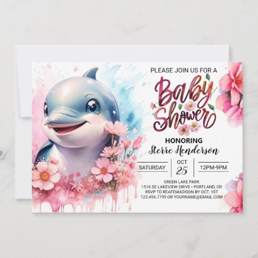 Invitation Baby shower Dauphin Splish-Splash (Devant)