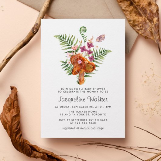 Invitation Baby shower d'automne aux champignons mignons