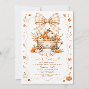 Invitation Baby Shower d'Automne avec Chariot à Citrouilles &
