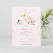 Invitation Baby shower d'automne blanc et rose pâle Citrouill (Debout devant)
