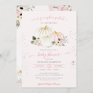 Invitation Baby shower d'automne blanc et rose pâle Citrouill
