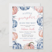 Invitation Baby shower d'automne bleu chinois et rose Citroui (Devant)