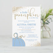 Invitation Baby shower d'automne Blue Little Citrouille Invit (Debout devant)
