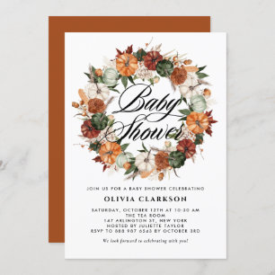 Invitation Baby shower d'automne Boho Citrouilles Wreath