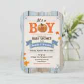 Invitation baby shower d'automne Bois citrouille r (Debout devant)