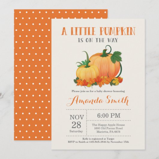 Invitation Baby shower d'automne citrouille (Devant / Derrière)
