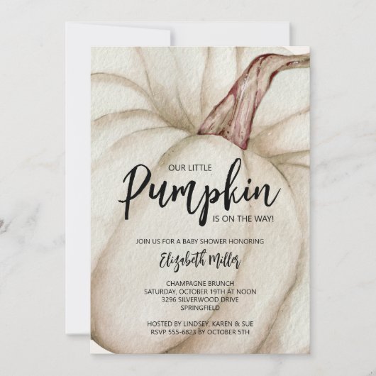 Invitation Baby shower d'automne Citrouille blanc (Devant)