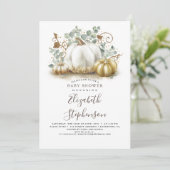 Invitation Baby shower d'automne Citrouille blanc et or (Debout devant)