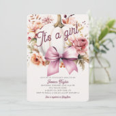Invitation Baby shower d'automne citrouille blanc rose ruban (Debout devant)