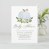 Invitation Baby shower d'automne Citrouille bleu aquarelle (Debout devant)