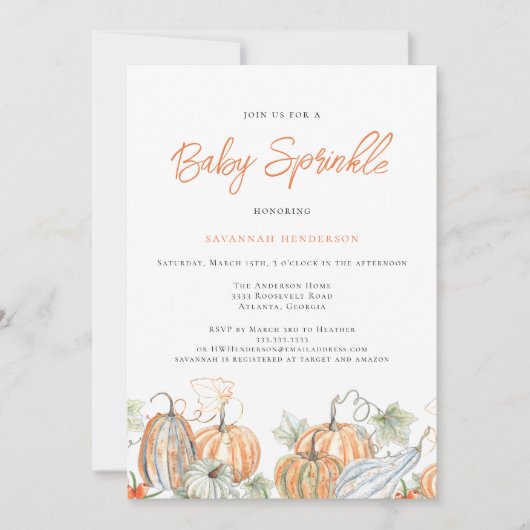 Invitation Baby shower d'automne Citrouille d'arrosage (Devant)