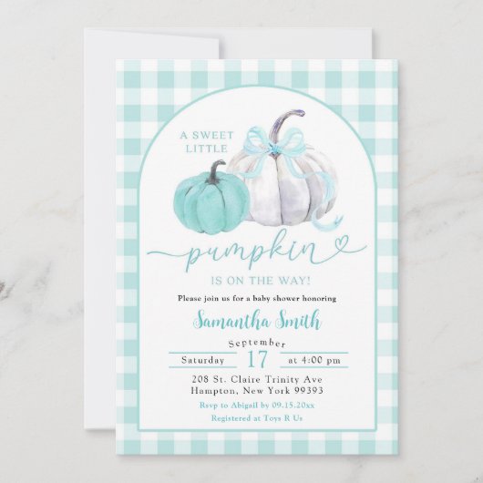 Invitation Baby shower d'automne Citrouille de menthe verte P (Devant)