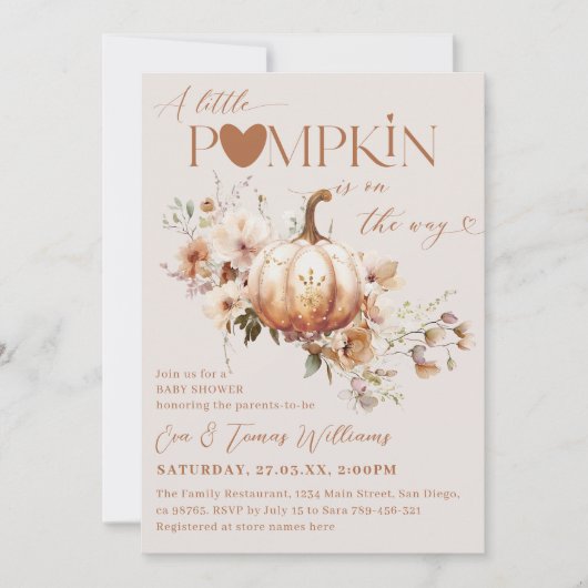Invitation Baby shower d'automne citrouille et fleur Boho (Devant)