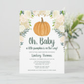 Invitation Baby shower d'automne Citrouille fleuri vert (Debout devant)