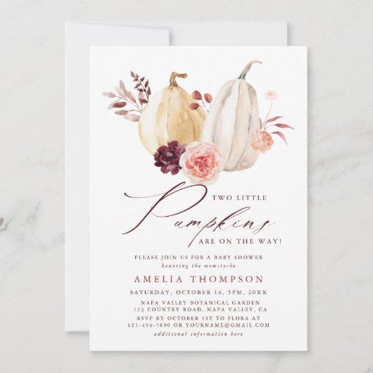 Invitation Baby shower d'automne Citrouille jumeaux (Devant)