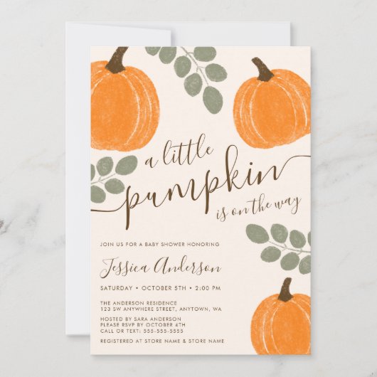 Invitation Baby shower d'automne Citrouille mignon Eucalyptus (Devant)