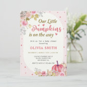 Invitation Baby shower d'automne Citrouille rose (Debout devant)