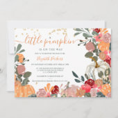 Invitation Baby shower d'automne citrouille rouge orange (Devant)
