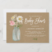 Invitation Baby shower d'automne Daisy Mason Jar Kraft Papier (Devant)