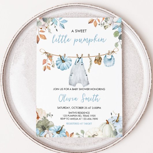 Invitation Baby shower d'automne de Blue Little Citrouille