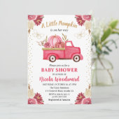Invitation Baby shower d'automne de camion Citrouille rose et (Debout devant)