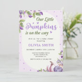 Invitation Baby shower d'automne de Citrouille de fleurs viol (Debout devant)