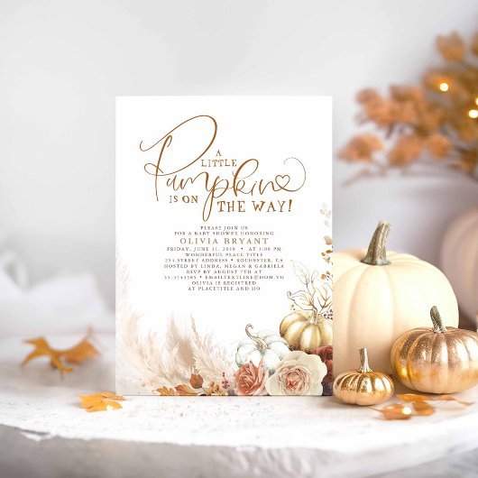 Invitation Baby shower d'automne de Citrouilles floraux de Te