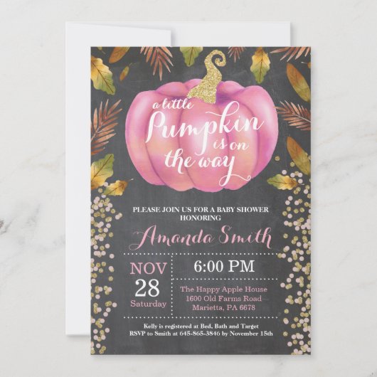 Invitation Baby shower d'automne de fille Citrouille Parties (Devant)