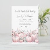 Invitation Baby shower d'automne de fille Citrouille rose (Debout devant)