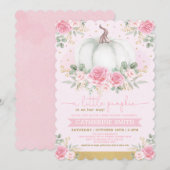 Invitation Baby shower d'automne de la floraison d'or rose de (Devant / Derrière)