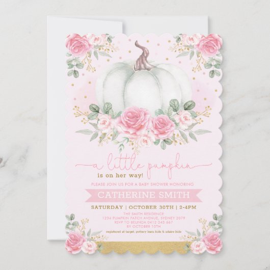 Invitation Baby shower d'automne de la floraison d'or rose de (Devant)