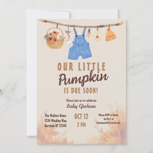 Invitation Baby shower d'automne de la petite ferme Citrouill (Devant)