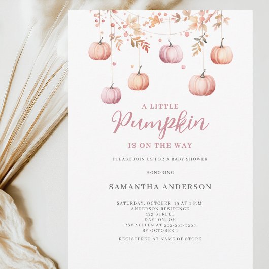 Invitation Baby shower d'automne de la petite fille Citrouill