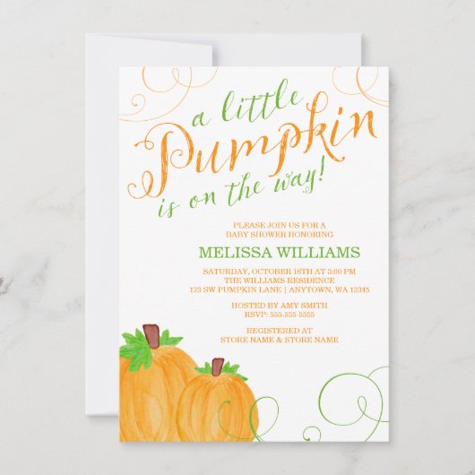 Invitation Baby shower d'automne de Little Citrouille (Devant)