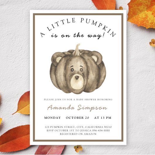 Invitation Baby shower d'automne de Little Citrouille Bear