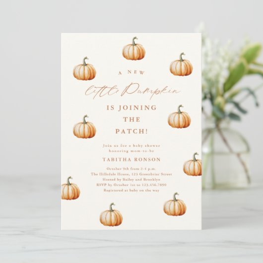 Invitation Baby shower d'automne de Little Citrouille Patch (Debout devant)