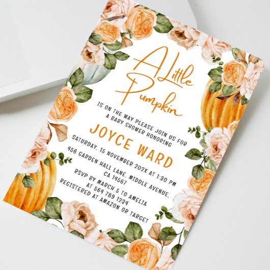 Invitation Baby shower d'automne de petite aquarelle Citrouil