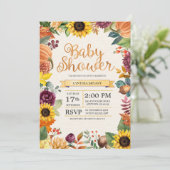 Invitation Baby shower d'automne de tournesol de feuille (Debout devant)