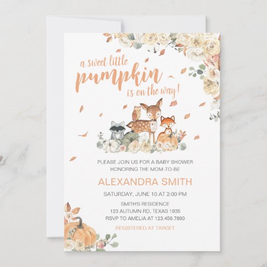 Invitation Baby shower d'automne des animaux des bois (Devant)