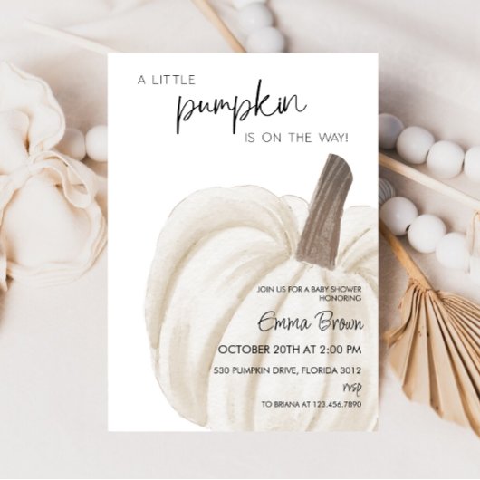 Invitation Baby shower d'automne du Citrouille blanc