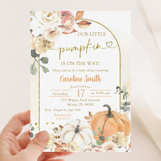 Invitation Baby shower d'automne du Citrouille Floral Orange