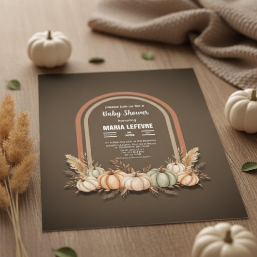 Invitation Baby shower d'automne du Citrouille Taupe Boho Arc