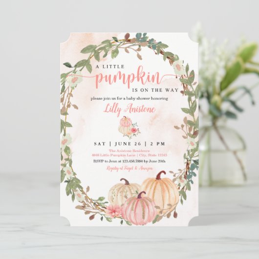 Invitation Baby shower d'automne du petit Citrouille (Debout devant)