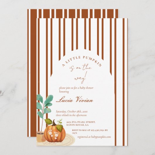 Invitation Baby shower d'automne du petit Citrouille (Devant / Derrière)